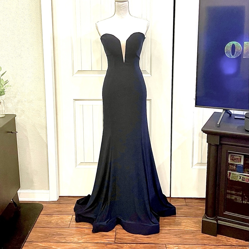 Ieena for Mac Duggal Navy strapless gown